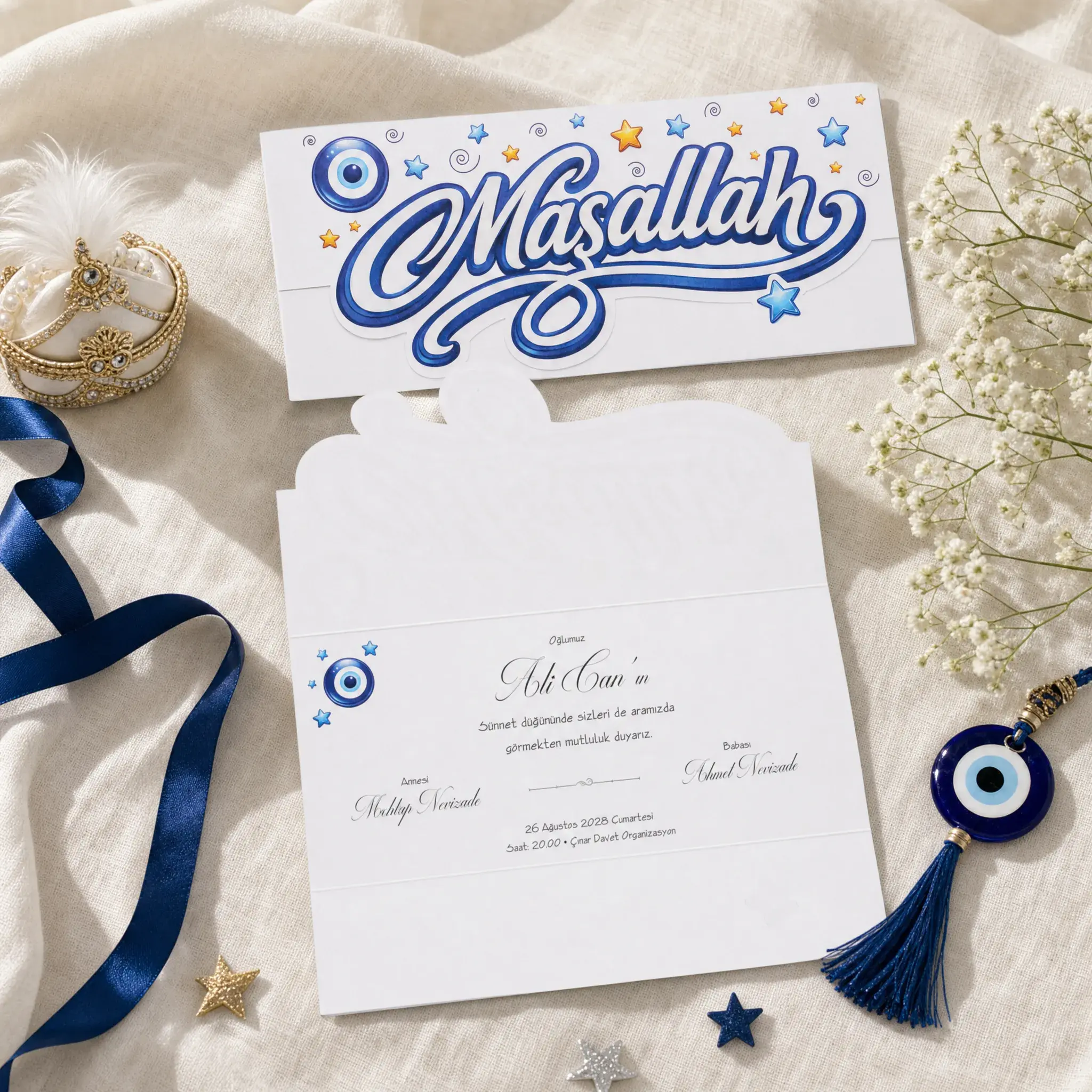 Maşallahlı nazar boncuklu sünnet davetiyesi