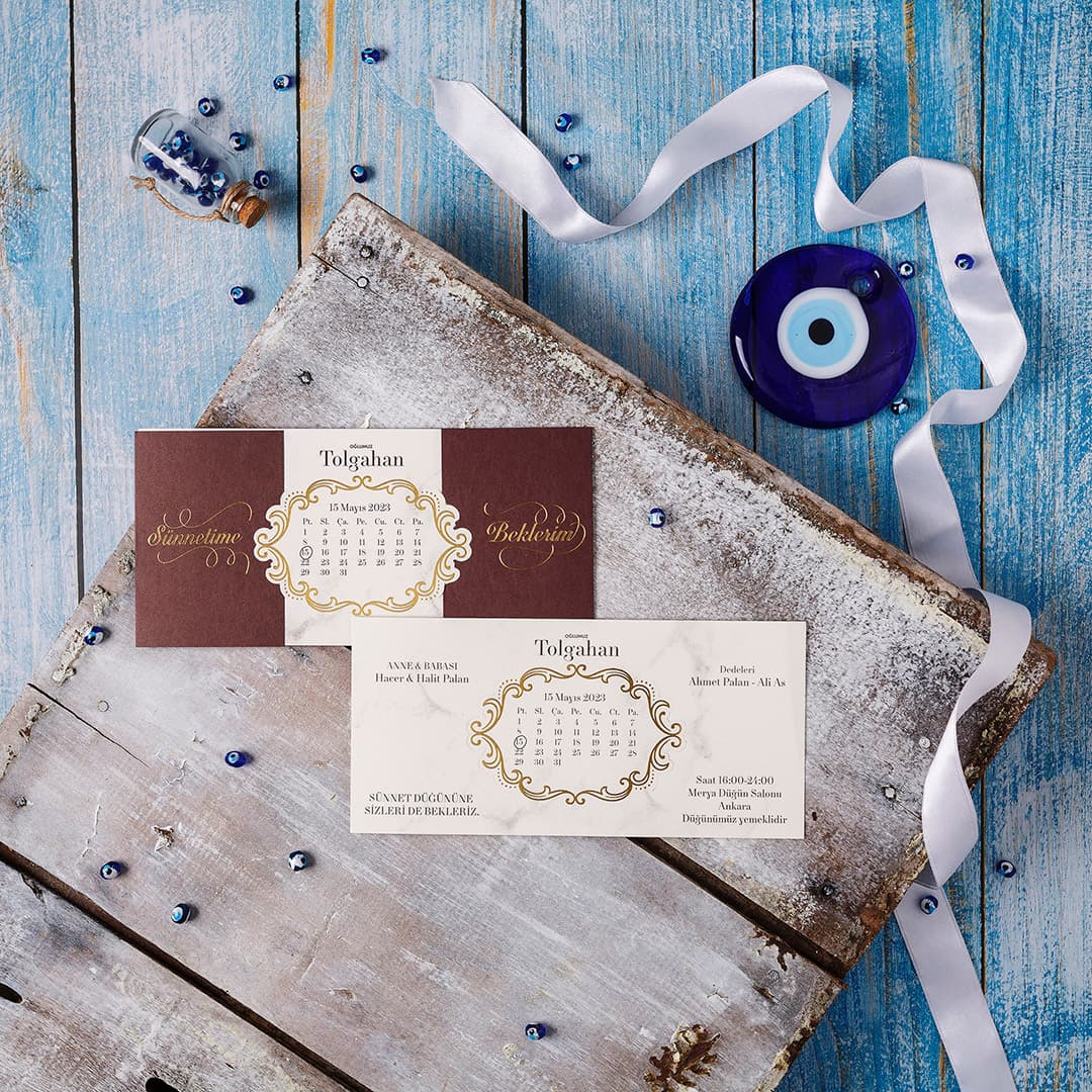 Kabartmali altın yaldız sünnet davetiyesi