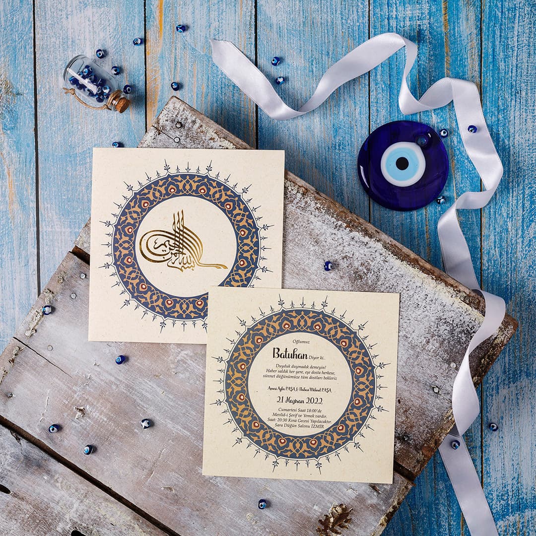 Kadife dokulu lacivert sünnet davetiyesi