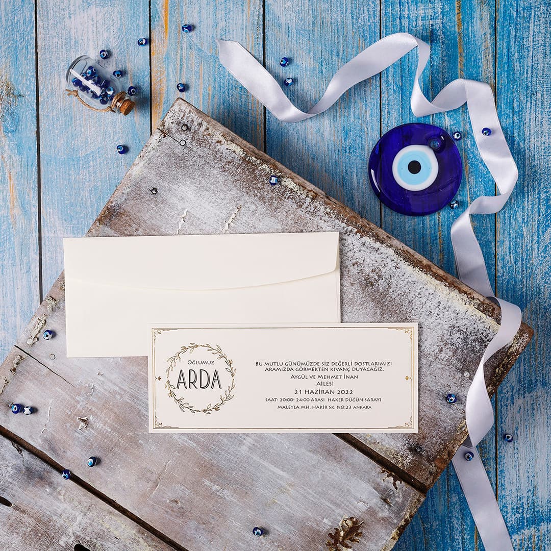 Kadife dokulu premium mavi sünnet davetiyesi