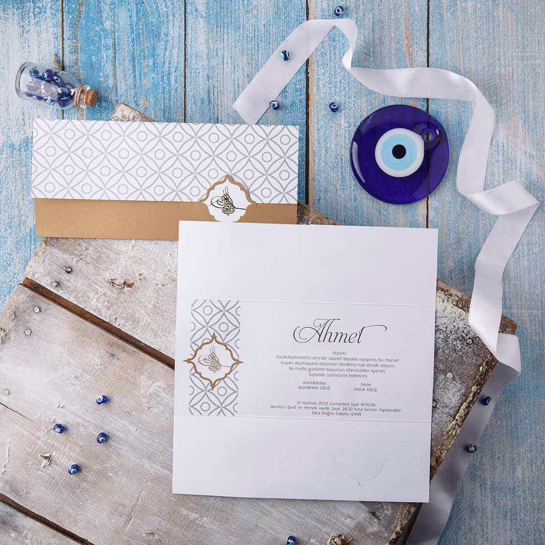 Kadife mavi gümüş işleme sünnet davetiyesi