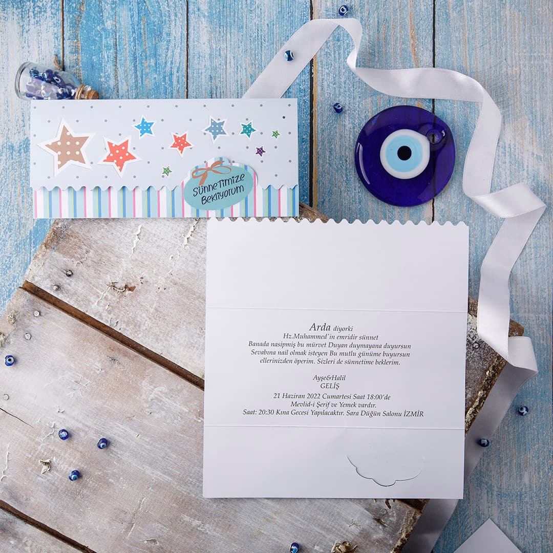 Geleneksel desenli beyaz sünnet davetiyesi