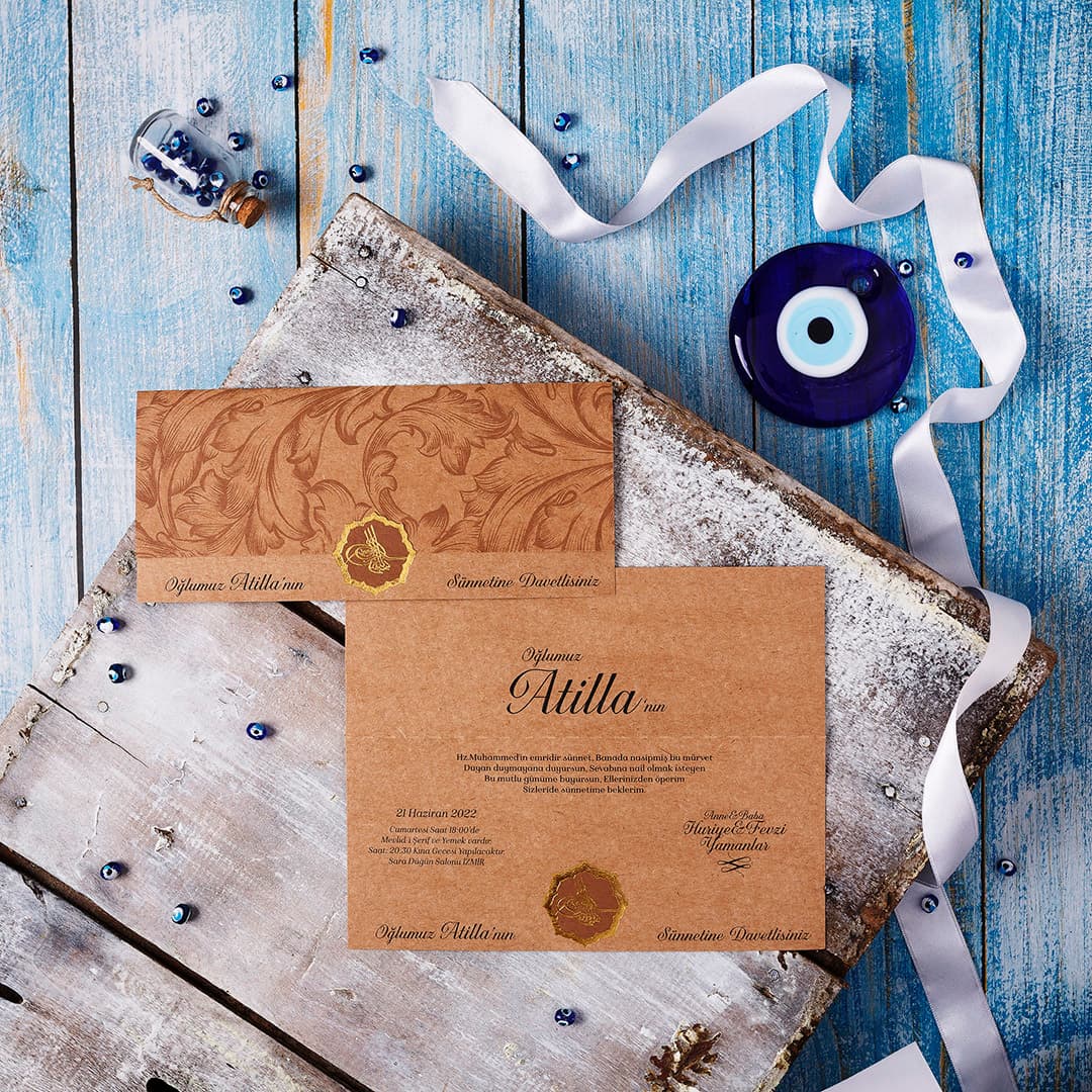 Osmanli motifli turkuaz sünnet davetiyesi