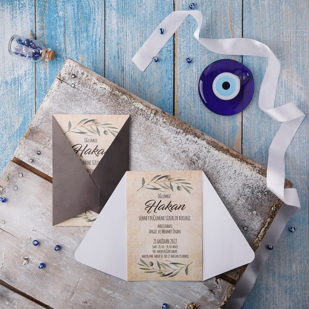 Modern geometrik gri sünnet davetiyesi