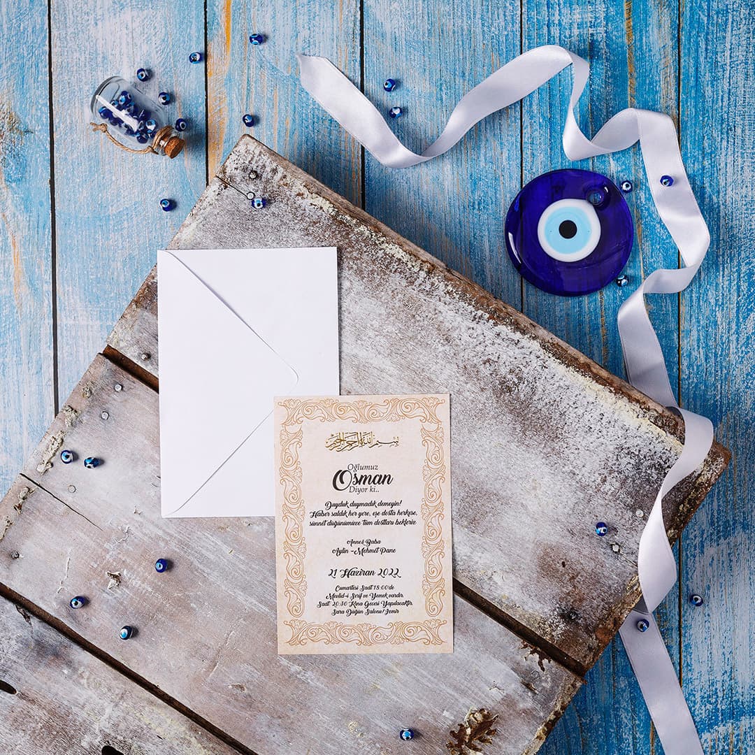 Altın varakli kabartma lüks sünnet davetiyesi