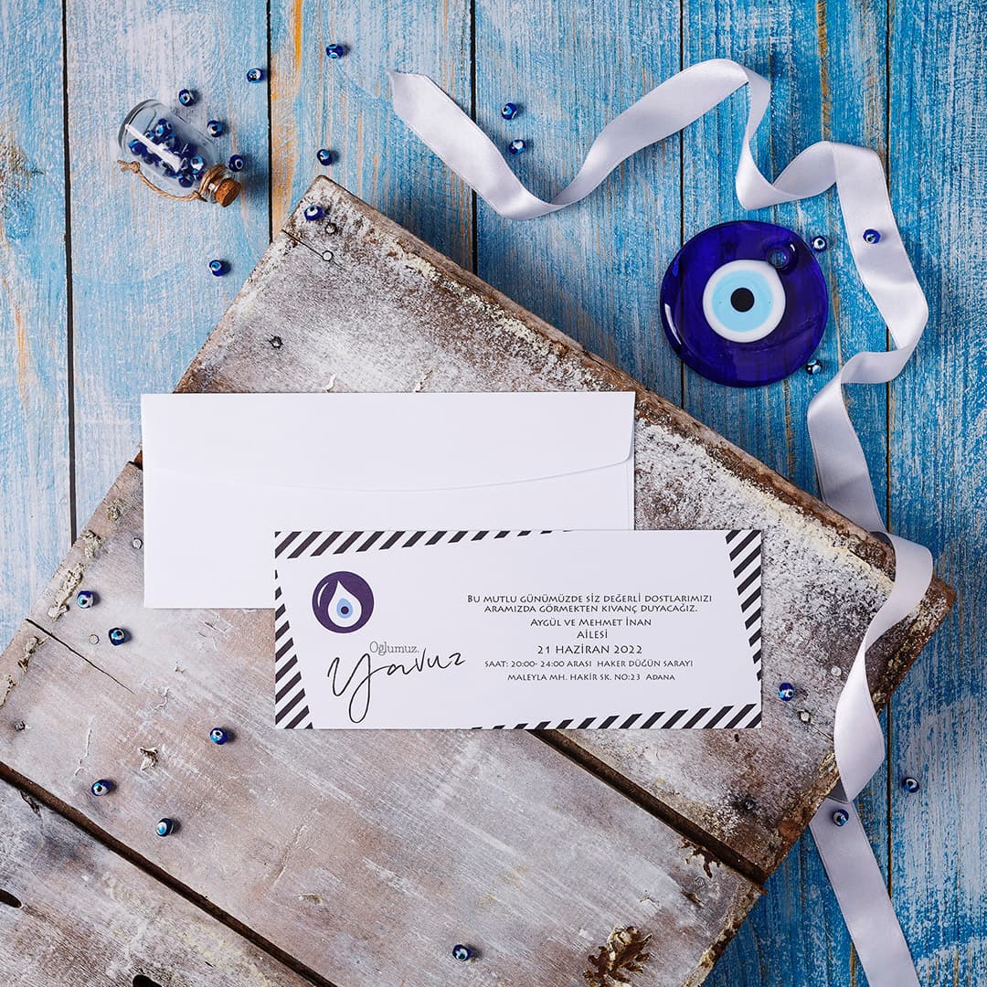 Modern mermer ve yaldız sünnet davetiyesi