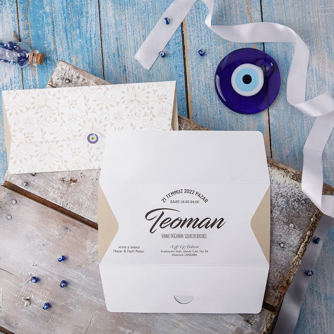 Şeffaf altın yaldız premium sünnet davetiyesi